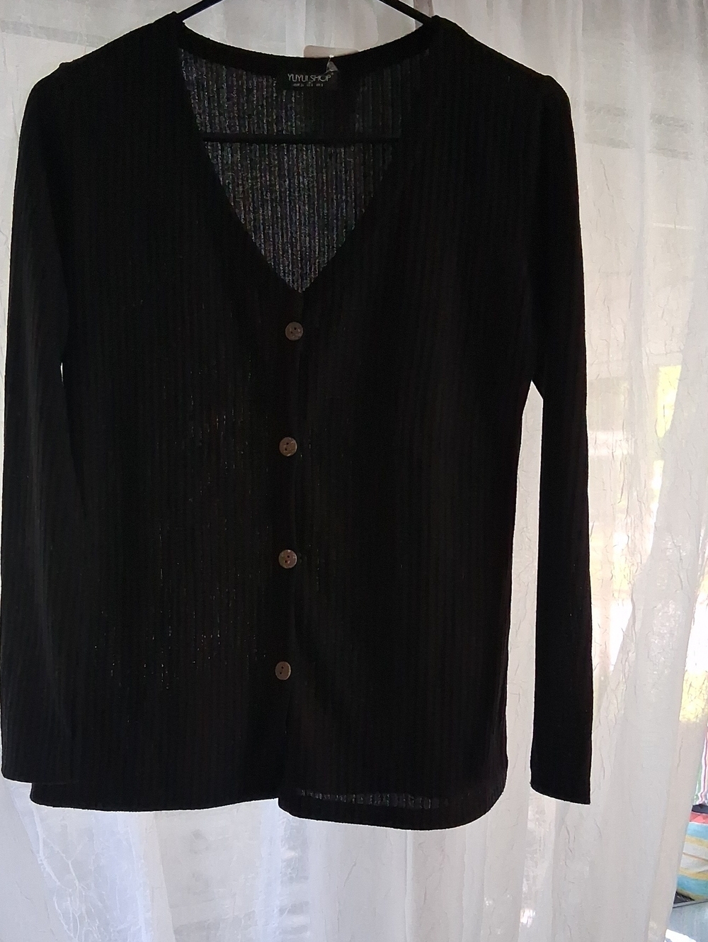 Black V-Neck Button-Front Women's Cardigan